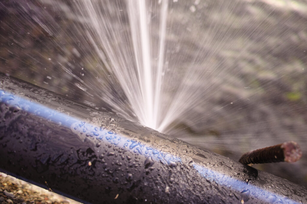 Closeup of a burst water pipe